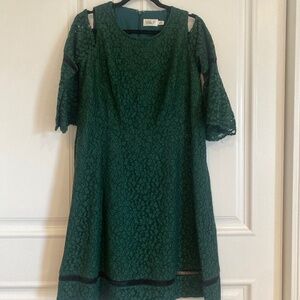 Eliza J green lace dress with shoulder cutouts